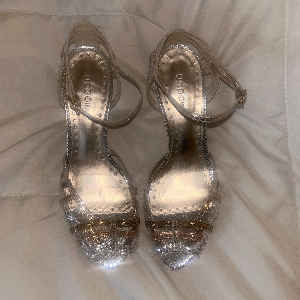 BCBGirls Silver and Gold Strappy Heels